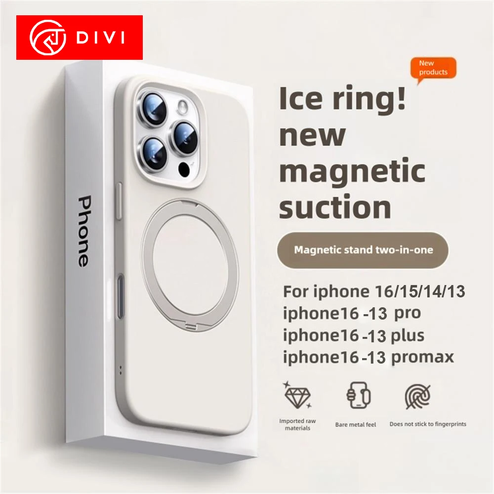 

DIVI Magsafe Liquid Silicone Case Holder Ring Phone Case For iPhone 16 15 14 13 Pro Max Phone holder Wireless Charging Cover