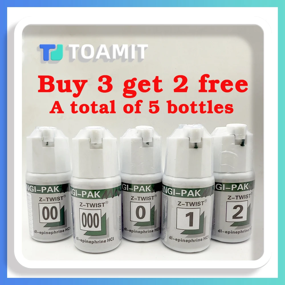 

5 Bottles Dental Retraction Cord 274cm, Disposable Knitted Cotton Gingival Line Thread Size 0 00 000 1 2 Denspay