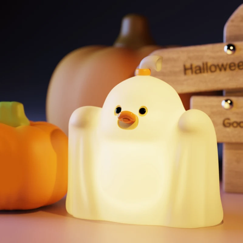 LED Cute Ghost Duck Rechargeable Night Light with Three Levels Dimming and Timed Bedlight Halloween Children Room Decorate Gift