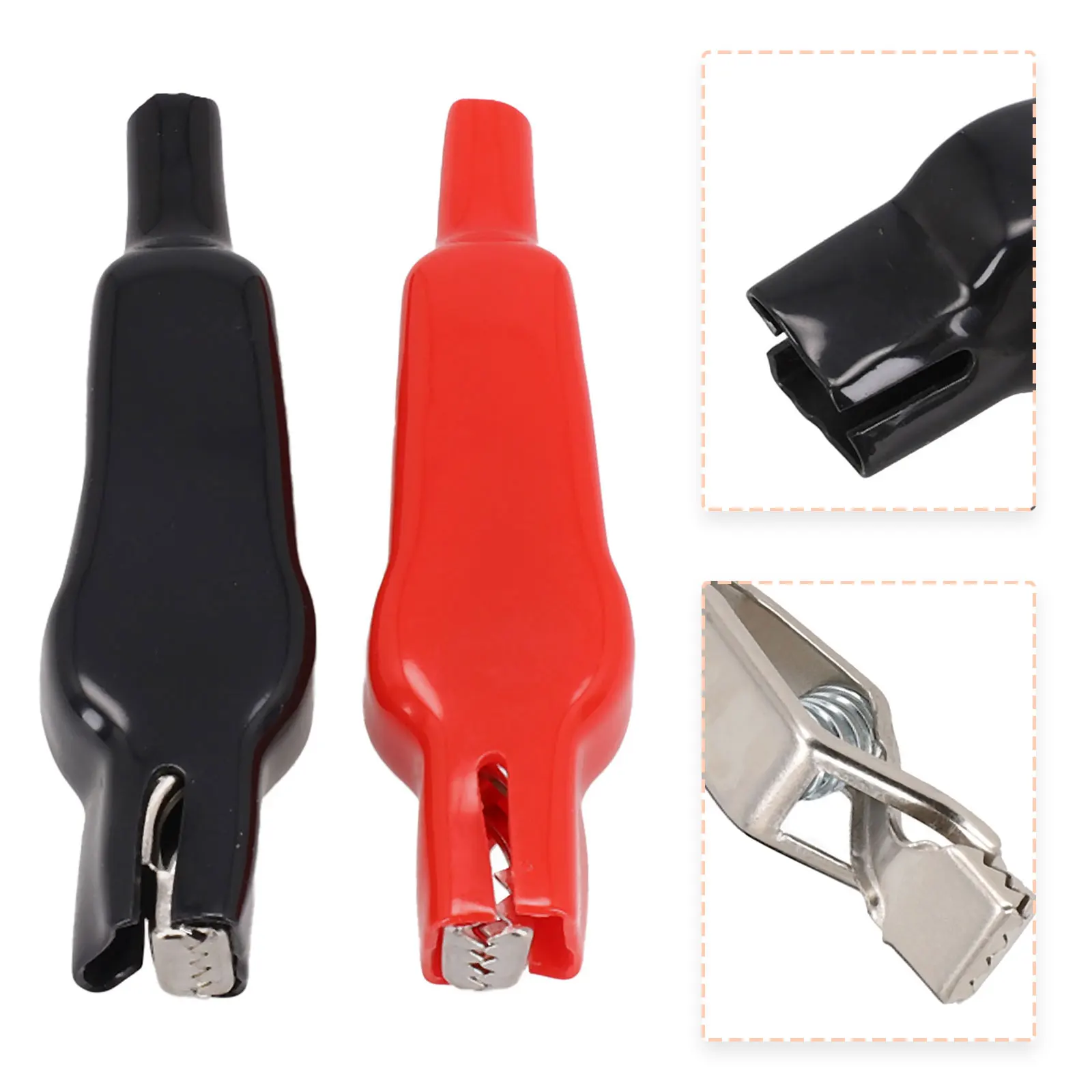 2pcs Battery Clips 20A Sheathed Clips Electrical DIY Steel/PVC Crocodile Clips Power Tools Replacement Parts