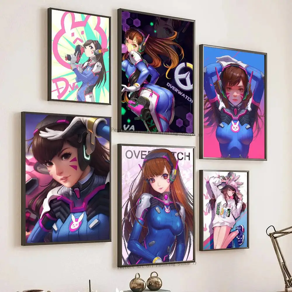 Game O-Overwatch D-D.Va Posters Living Room Bar Cafe Quality Canvas Vintage Style Comics Painting Art Home Wall Decor Picture