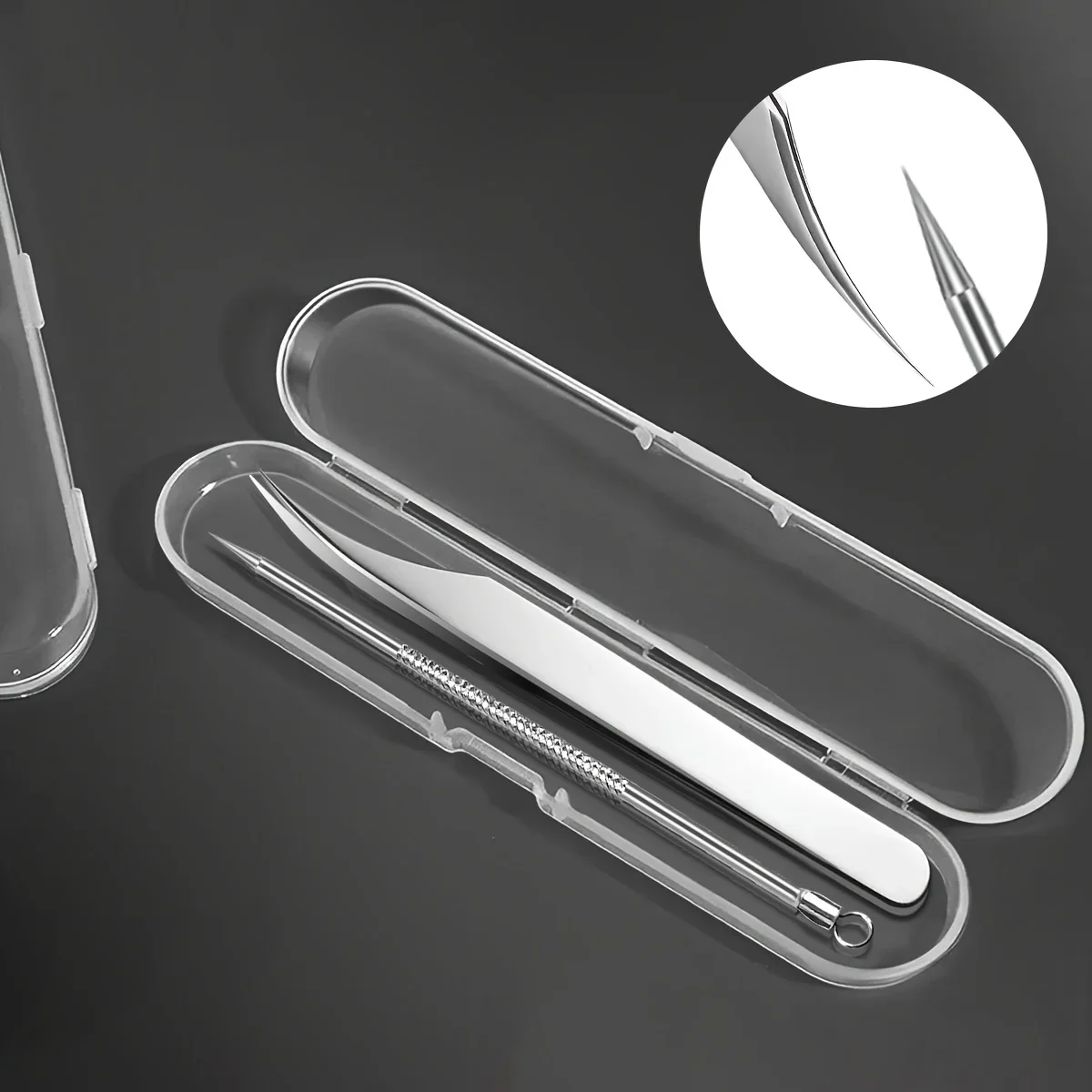 2pcs Premium Silvery Stainless Steel Precision Blackhead and Pimple Removal Tweezers Set - Multifunctional Comedone Extractor