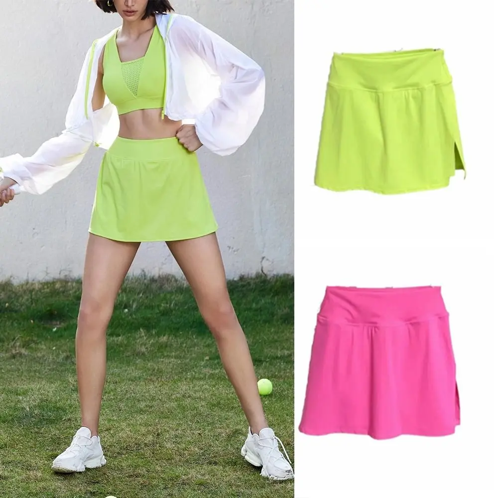 

Бесшовные мягкие женские теннисные юбки, дышащая, быстросохнущая спортивная юбка для гольфа с карманом для телефона, встроенные шорты, юбка для фитнеса, тренажерный зал