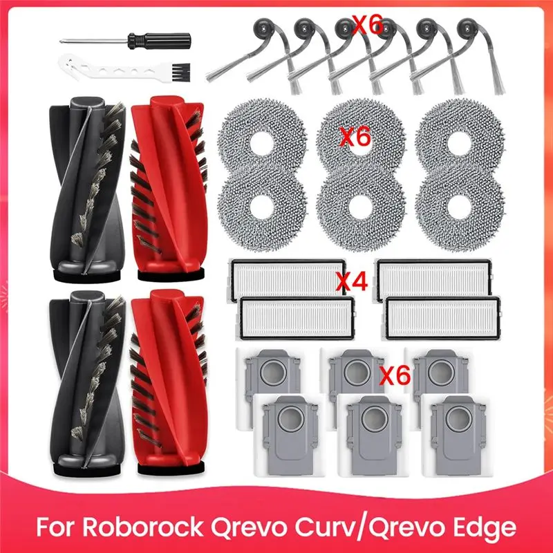 SEWS-Brush Filter Dust Bag And Mop Cloth Kit For Roborock Qrevo Curv Qrevo Edge Vacuum Cleaner Accessories Replacement Parts