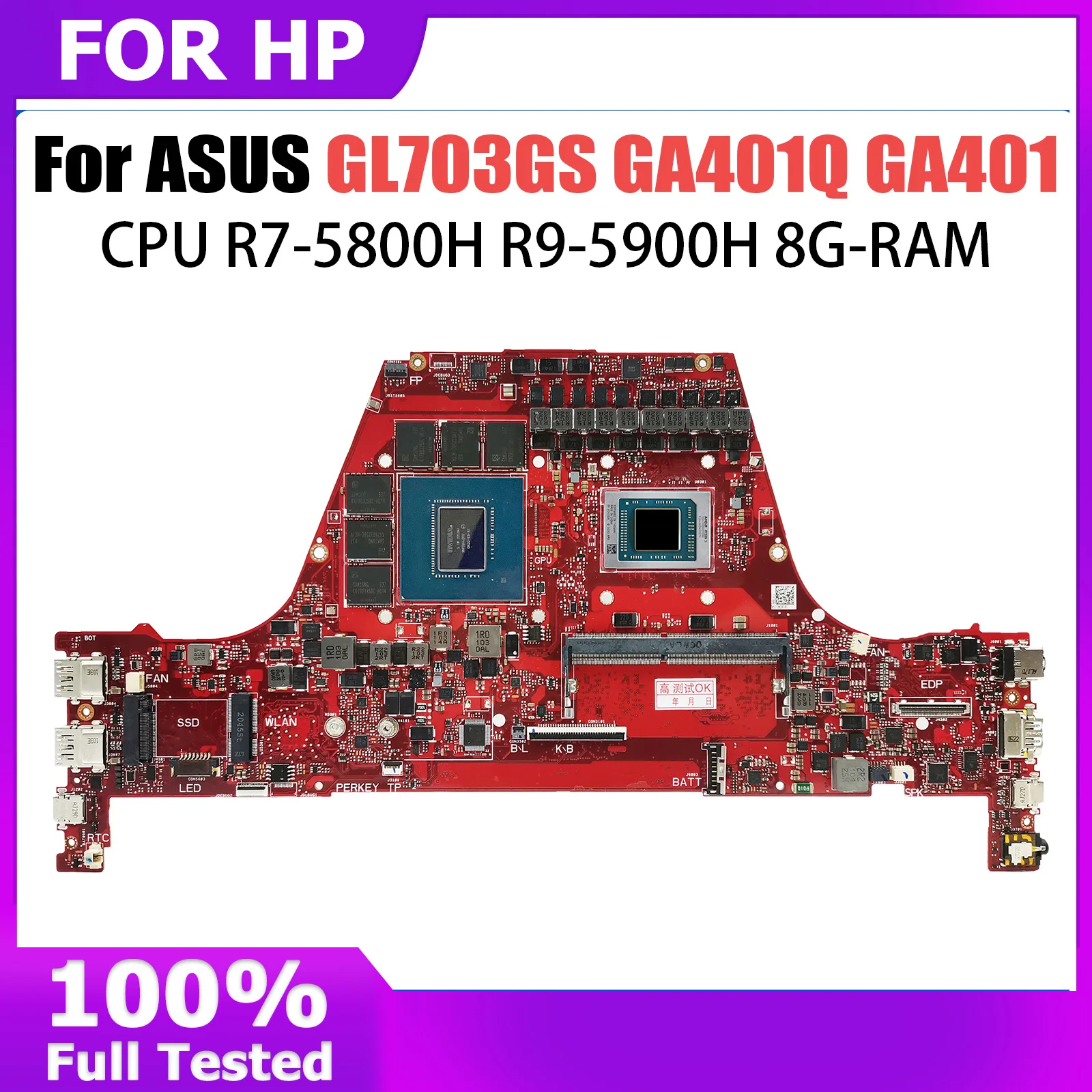 GA401QM Laptop Motherboard For ASUS GA401Q Zephyrus G14 GA401 8G-RAM R7-5800H R9-5900H RTX3060 V6G Mainboard