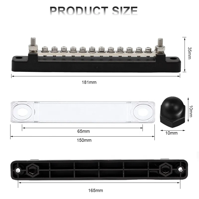 12Gang Bus Bar with Cover 6 Terminal Bus Bar 150 A with Cover Power Distribution Terminal Block 1PCS crimp