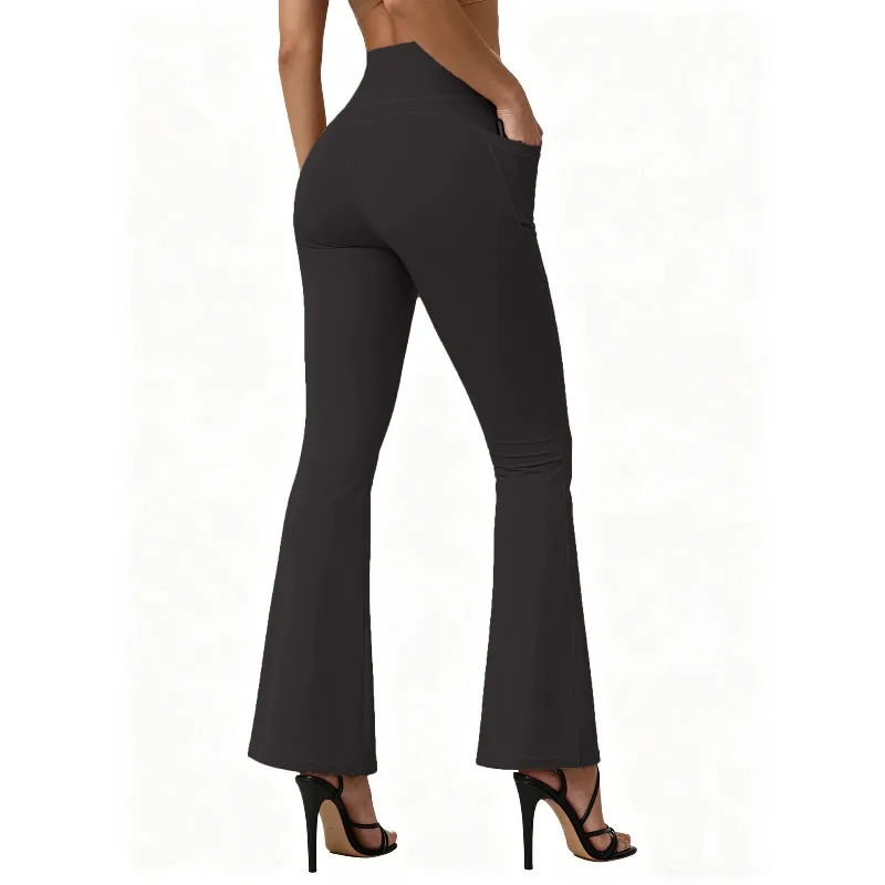High Waisted Flared Yoga Leggings Women Butt Lifting with Pocket Design Wide Leg Leggings Running Tights Plus Size Gym Pants