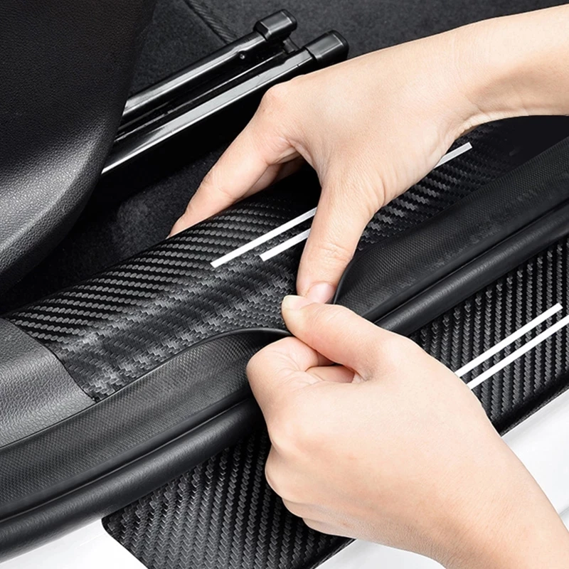 4Pcs Car Carbon Fiber Door Sill Protector Stickers