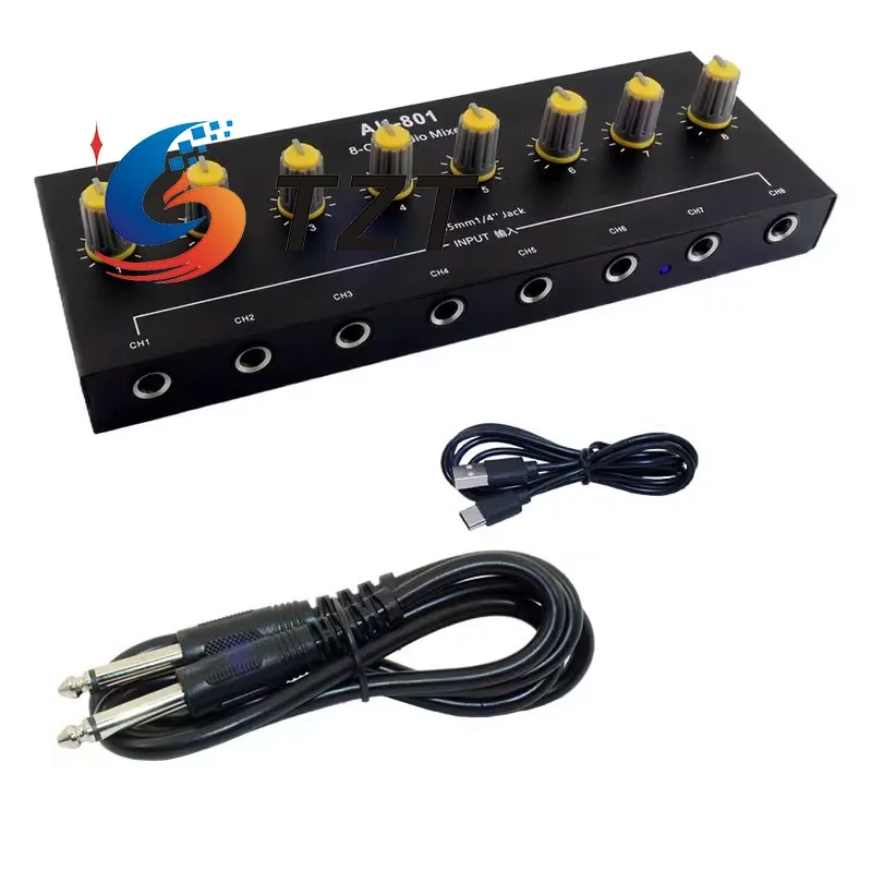 

TZT AU-801 8-IN 1-OUT Микрофонный инструмент Многоканальный входной аудиомикшер Расширение аудио на открытом воздухе