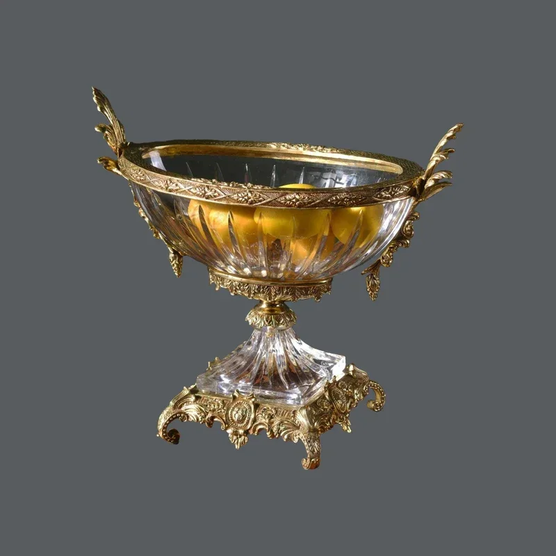 European and American crystal with brass oversized fruit tray pattern non-fading high-end hotel decoration
