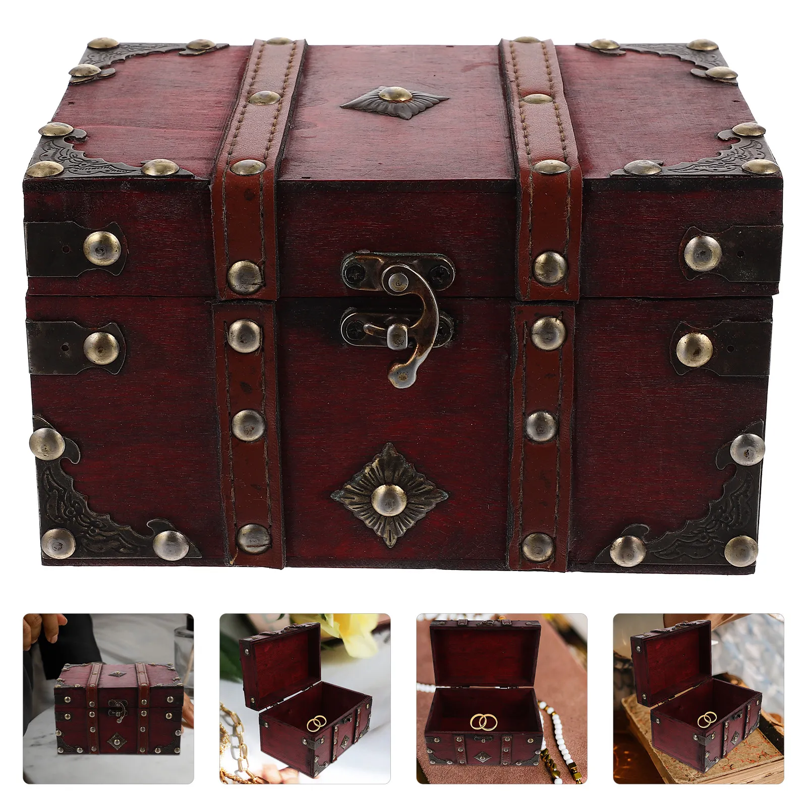 

Retro Wooden Jewelry Organizer Box Vintage Style Handheld Storage Case for Rings Earrings Bracelets Trinkets Sundries Jewelry