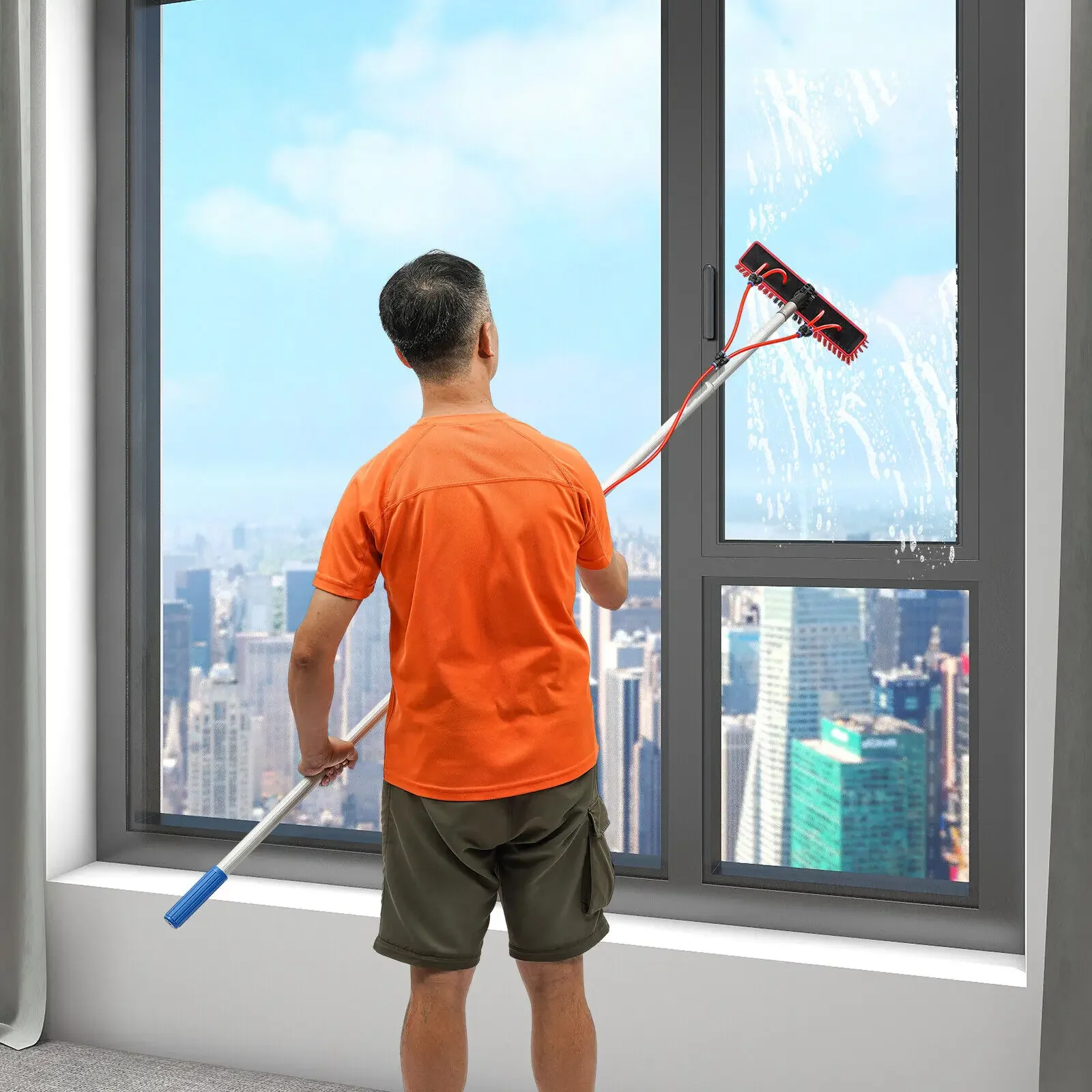 

26FT Water Fed Pole Cleaning Brush Tool Kit For Window+Solar Panel Clean Washing