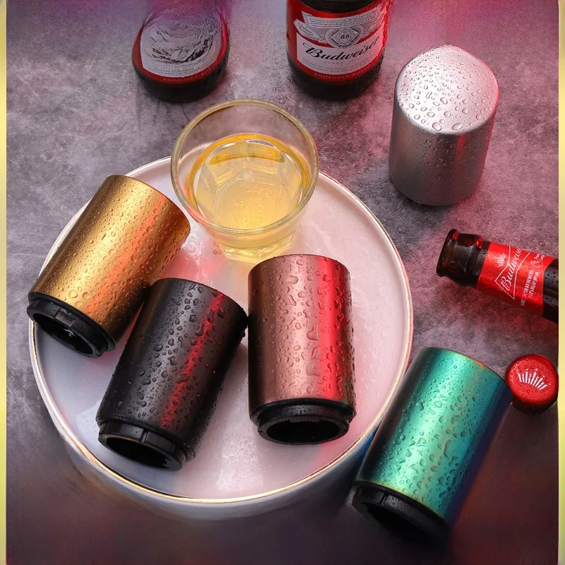 Stainless Steel Beer Opener Automatic Bottle Opener Beverage Glass Cover Opener Press Type Bottle Opener Multi-Functional Sho...