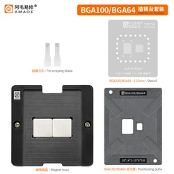 AMAOE BGA Reballing Stencil for Car navigation/audio EMMC BGA100 BGA64 Direct heating Tin planting platform