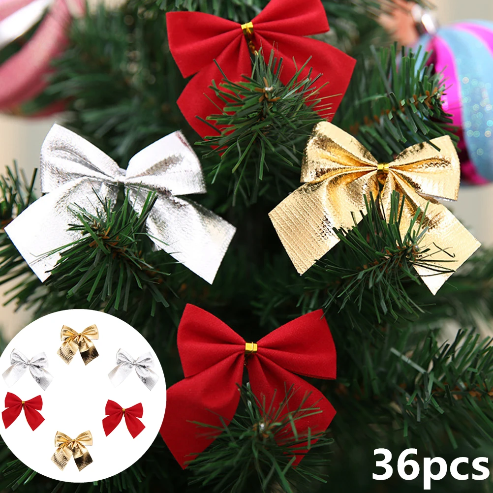 

36 Pcs Christmas naments Tree Decorations Glitter Bowknot naments Holiday Home Party Xmas Tree Branches Banister