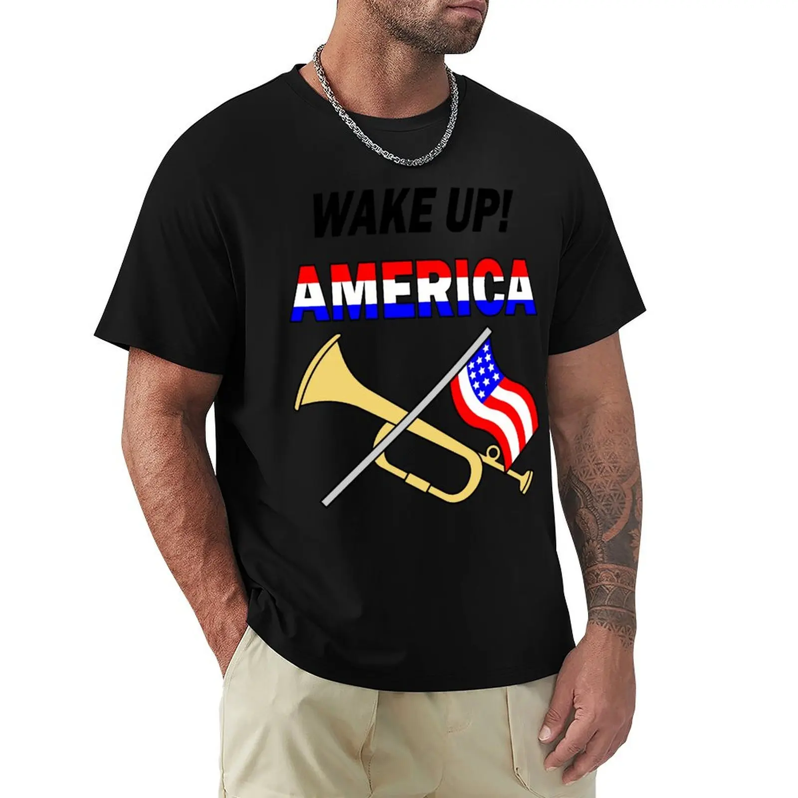 

Wake Up America T-Shirt Festival Casual Short Sleeve