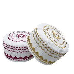 Cotton Embroidery Islamic Men Prayer Hat Muslim Men's Turban Hijab Bonnet Musulman Homme Hats Saudi Arabian Islam Jewish Caps