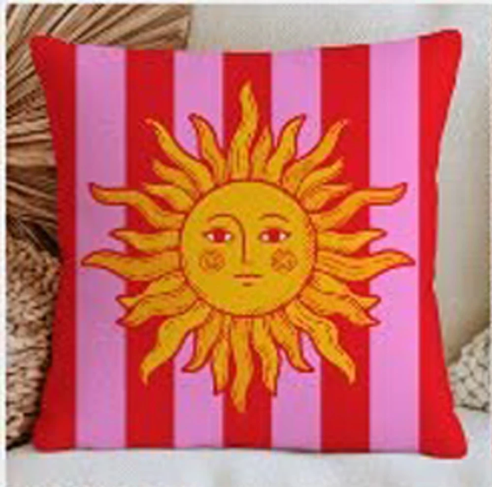 1pc Boho Throw Pillow Cover Polyester 2D Double‑Sided Print Sun Evil Eye Cherry Geometric Cushion Case for Sofa Living Room Aest