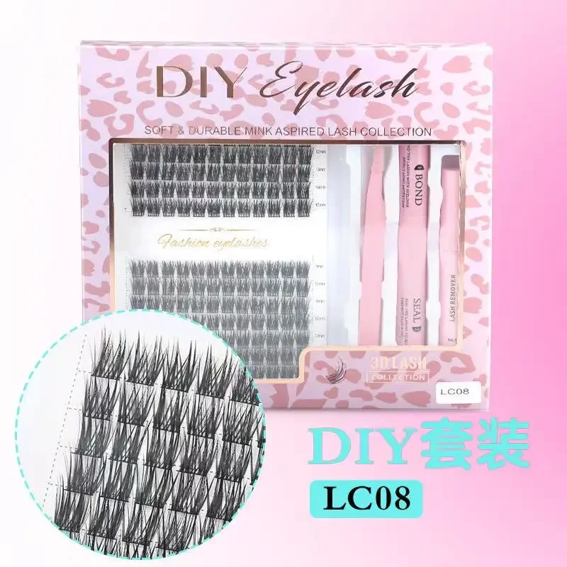 Eyelash Glue Remover Set Natural, Individual Cluster Eyelash Extensions CC Curl Eyelash Extensions Fan 8box