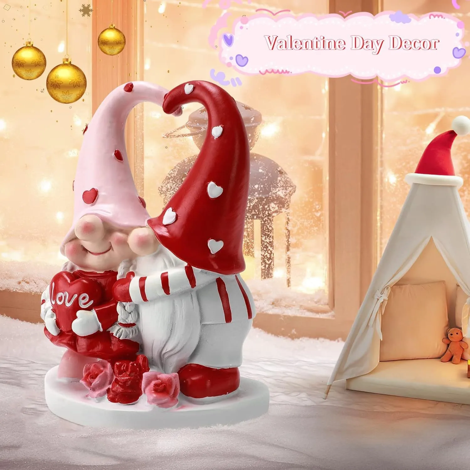 

Valentine's Day Resin Gnome Statue Cute Kissing Couple Figurine for Home Garden Decoration Desktop Ornament Lover Gift Decor