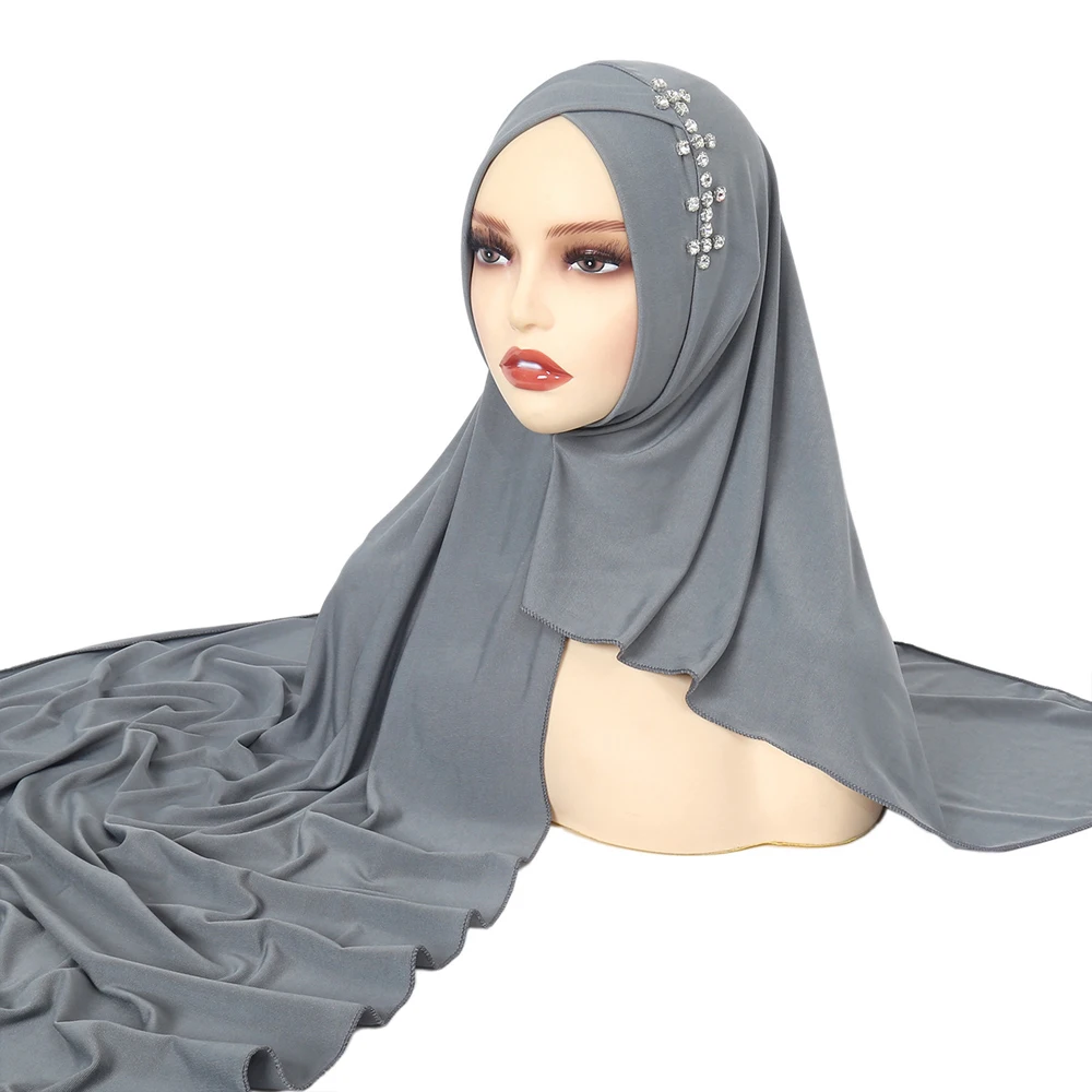 Hijab istantanei blu navy per le donne Solido morbido turbante musulmano Foulard con diamanti Fascia per capelli islamica da donna Scialle Avvolge RIMAIRE