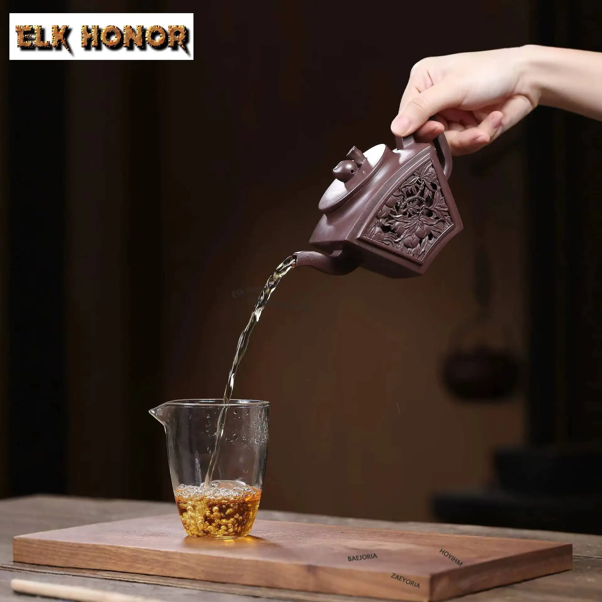 ZAEYORIA 270ml Elegant Yixing Purple Clay Teapots Handmade Longevity Peach Fan Pot Raw Ore Mud Kettle Chinese Zisha Tea Set