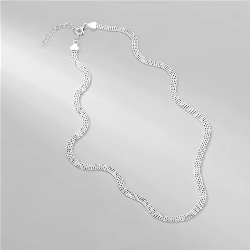 N 925 Silver Fashion Ol Four-row Round Bead Woven Necklace Female Niche Design Cold Wind Collarbone Neck Chain