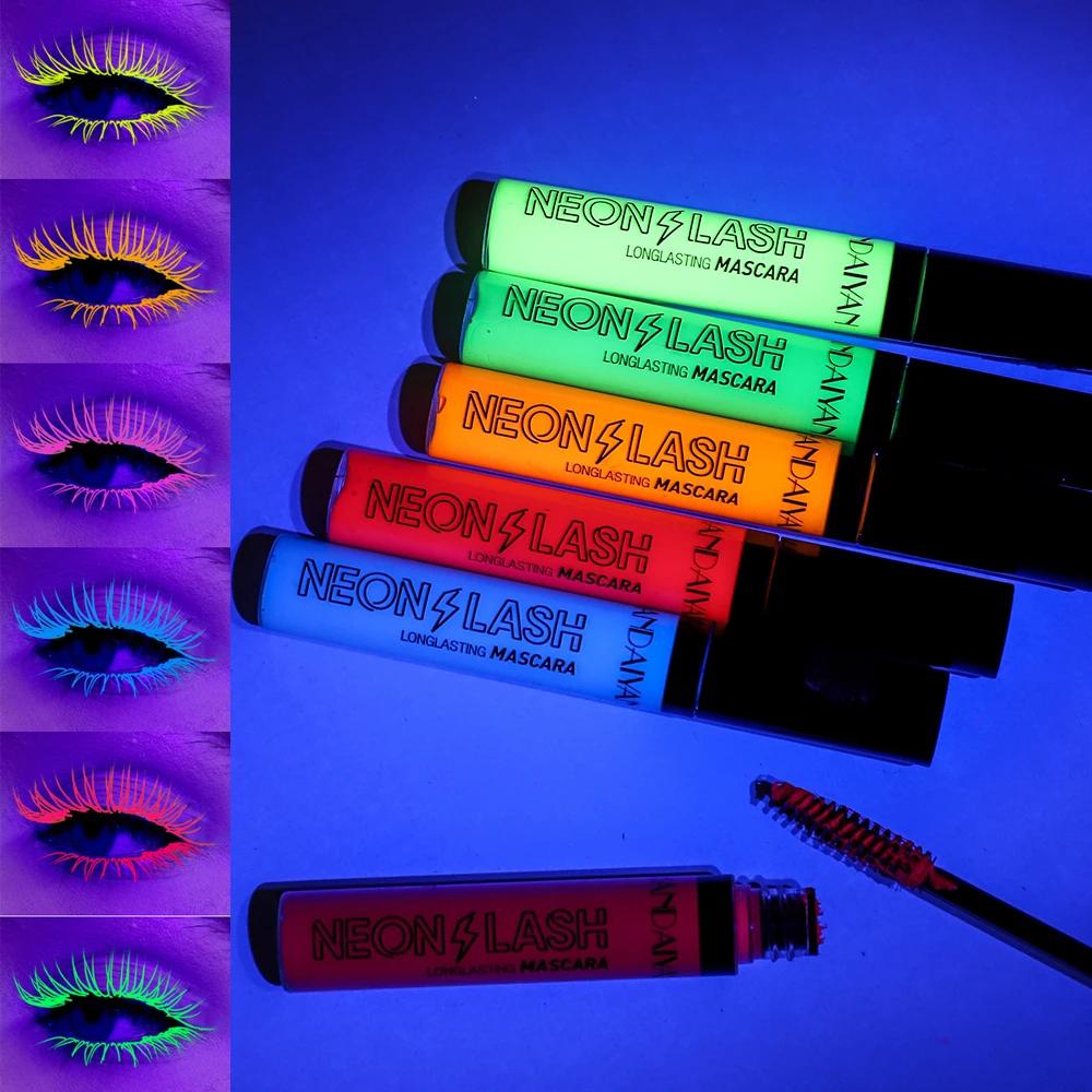 UV-Licht Neon Bunte Wimperntusche Halloween Kosmetisches Pigment Glänzendes Augen-Make-up Leuchtende Wimperntusche Schnell trocknendes Licht in dunkler Fluoreszenz
