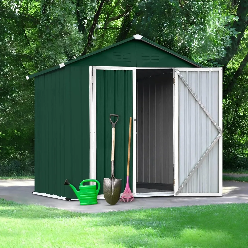 

6' × 4' Metal Outdoor Storage Shed with Door & Lock, Waterproof Garden Storage Tool Shed with Base Frame for Backyard Patio,