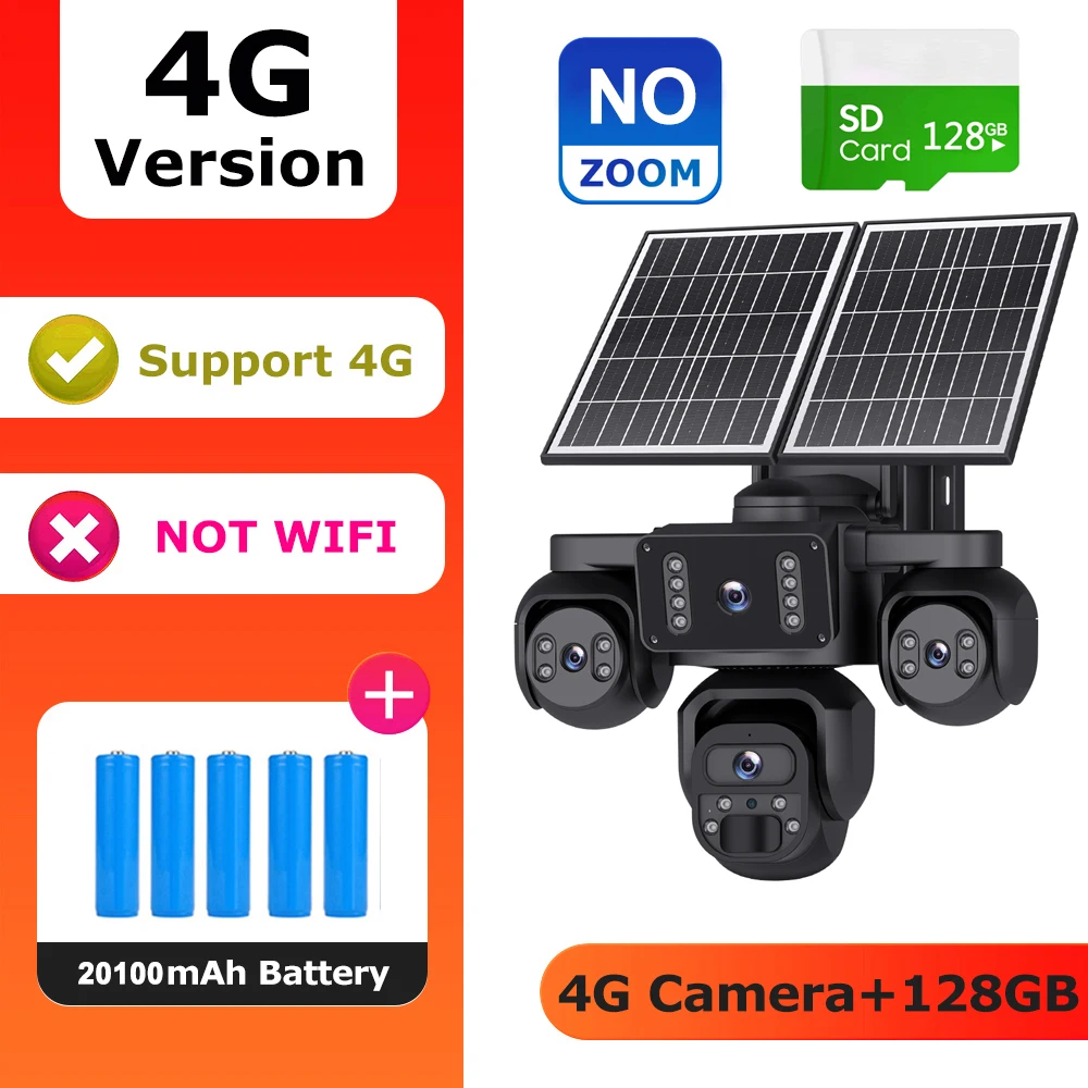 SHIWOJIA 20MP 10X ZOOM Camera Solar 4G SIM 5 Lenzen 4 Schermen Beveiliging 360° °   Automatische tracking-systemen voor thuisbewaking