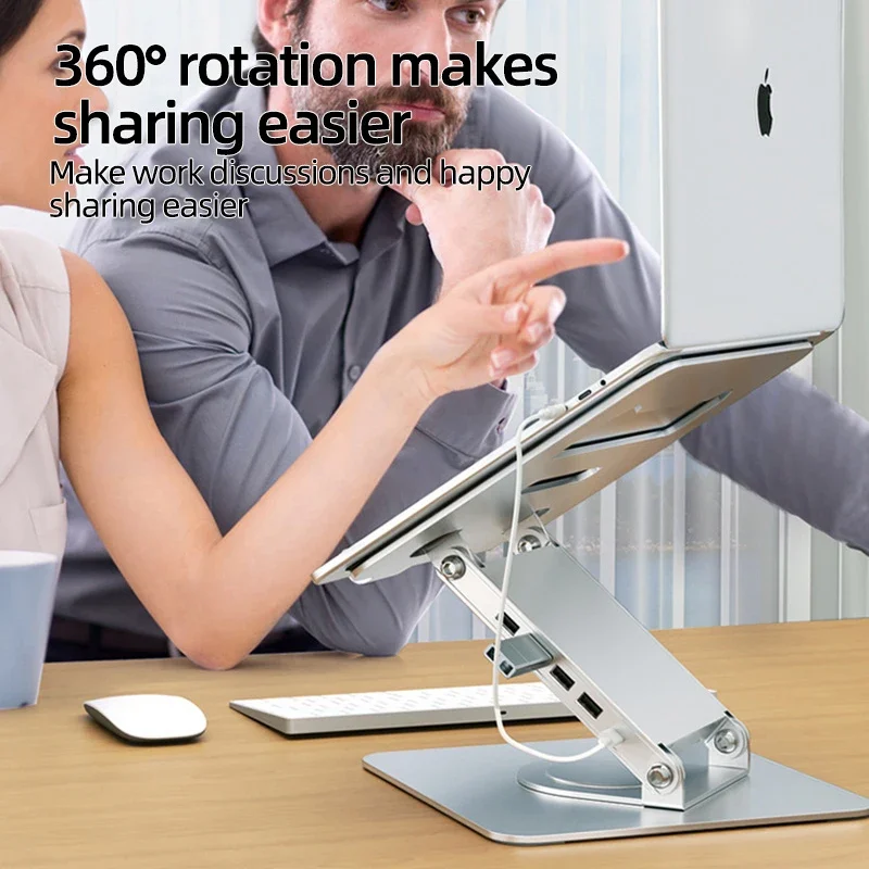 Laptop Cooler Stand with Docking Station USB2.0 Multi-function Metal Folding Swivel Stand Notebook Holder Stand Compatible iPad