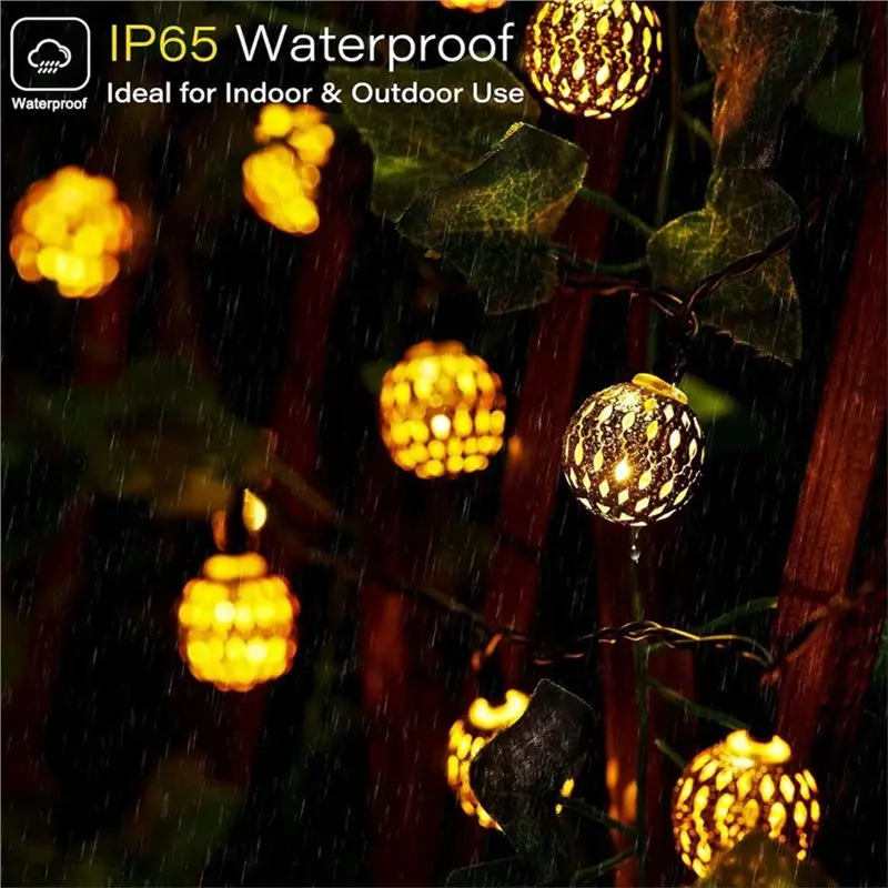 B03C-Outdoor Solar Moroccan Ball String Light LED Moroccan Ball Solar String Lights For Garden Fence Christmas 7M 20LED