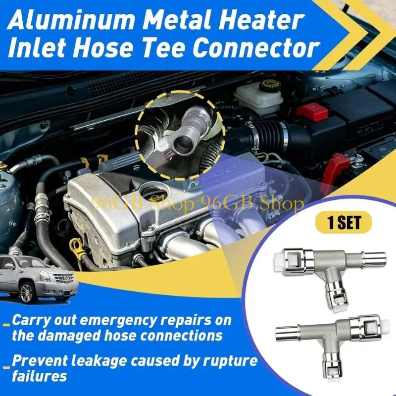 96GB Automotive Heater Hose Replacement Fittings 2 Piece Aluminum Branch Fitting Set with T Body for Garage Repair, Heater
