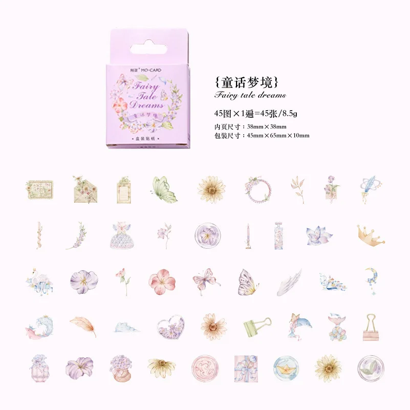 45 vellen per doos Stickers met bloemen- en vogelthema Handgemaakte stickers Tijdschriftdecoratie Dagboekdecoratie Sticker Cadeaustickers