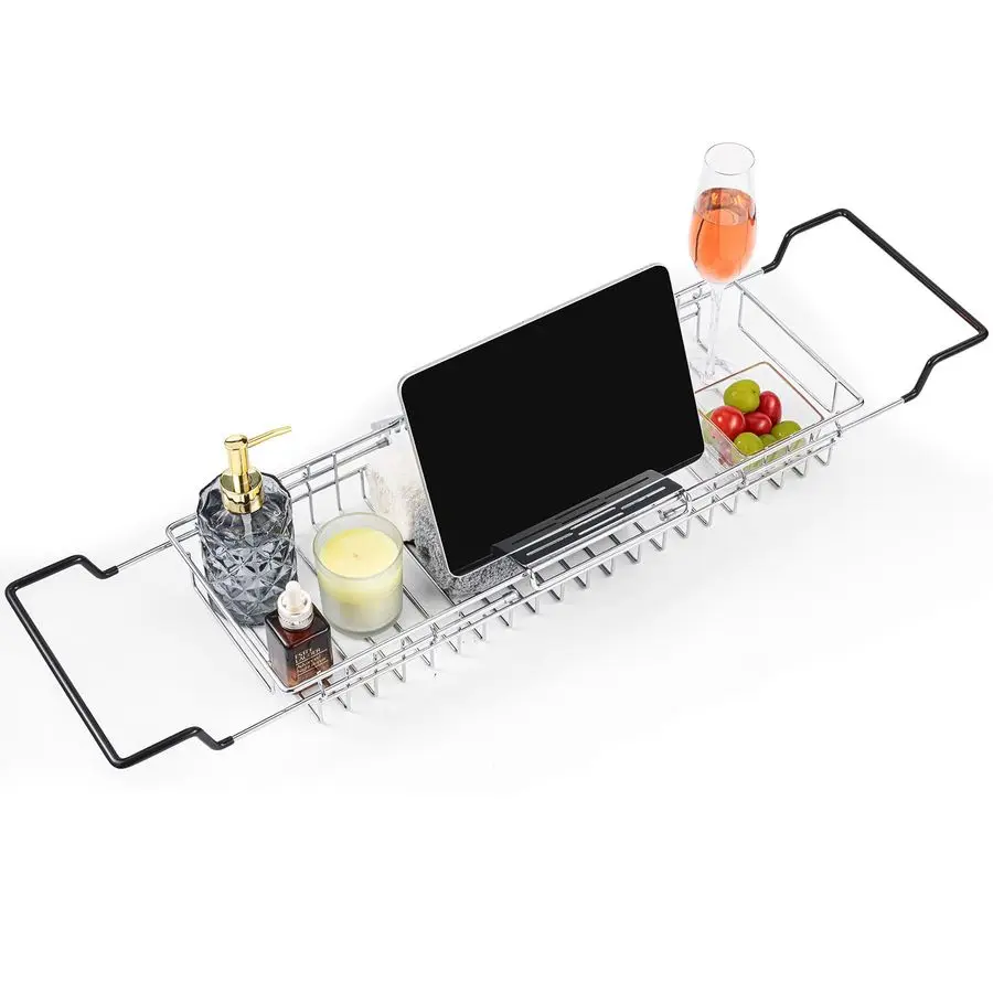 

Поднос-столик для ванны класса люкс, расширяемый, сверхширокий, с держателем для чтения, из нержавеющей стали 304, для установки над ванной.