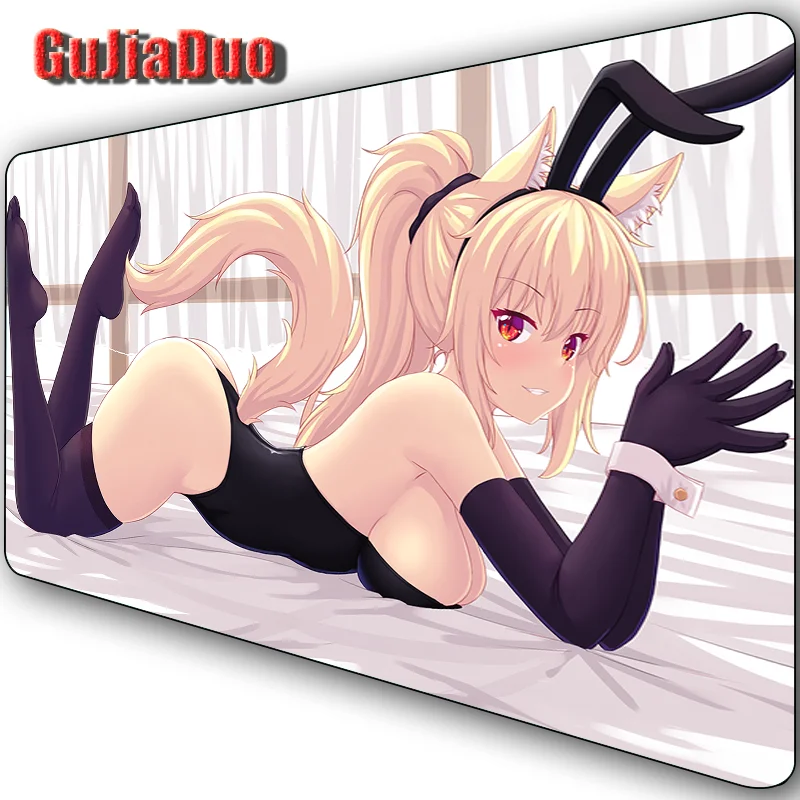 GuJiaDuo Comic Cute Cat Ears Girl Mouse Pad XL Lockedge Gamer cuscino per Pc tappetino da gioco accessori da gioco Kawaii Cartoon tappetino per Mouse