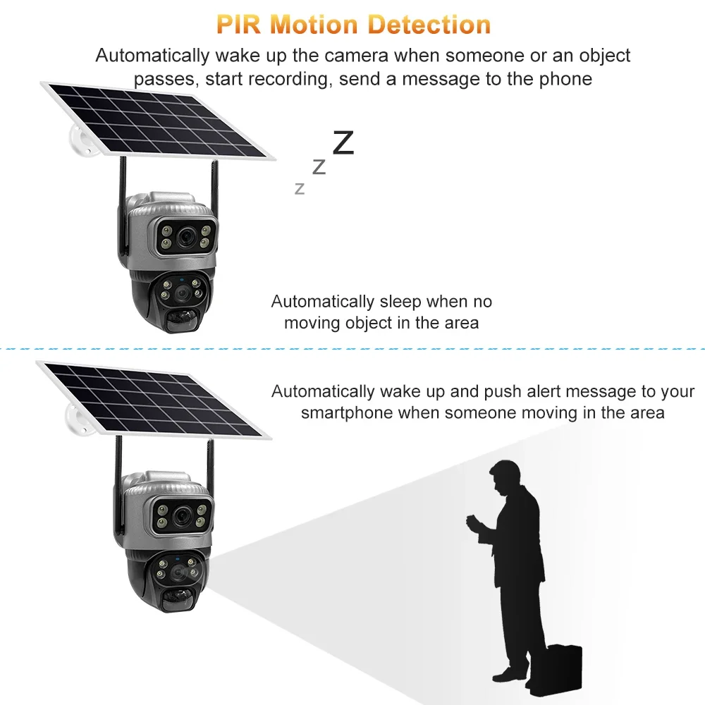 SANSCO-cámara Solar de seguridad para exteriores, lente Dual 4K de 8MP, WIFI, batería de pantalla Dual, detección de movimiento PIR, PTZ, 2K, IP, V380 PRO