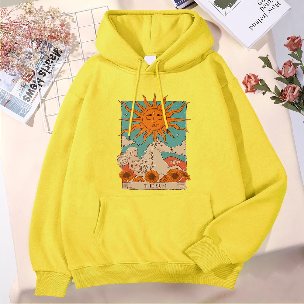 Tarot Card Art The Sun Men Hoodies Simple Hat Rope Sweatershirtautumn Oversizedsportswears Sports Comfortable Man'S Streetwears