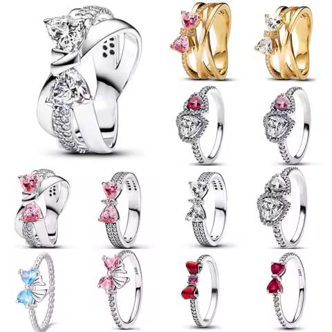 2025 Hot Selling New 925 Silver, Heart-Shaped, Bow Ring Suitable For European Women's Holiday Gifts, Exquisite Jewelry
