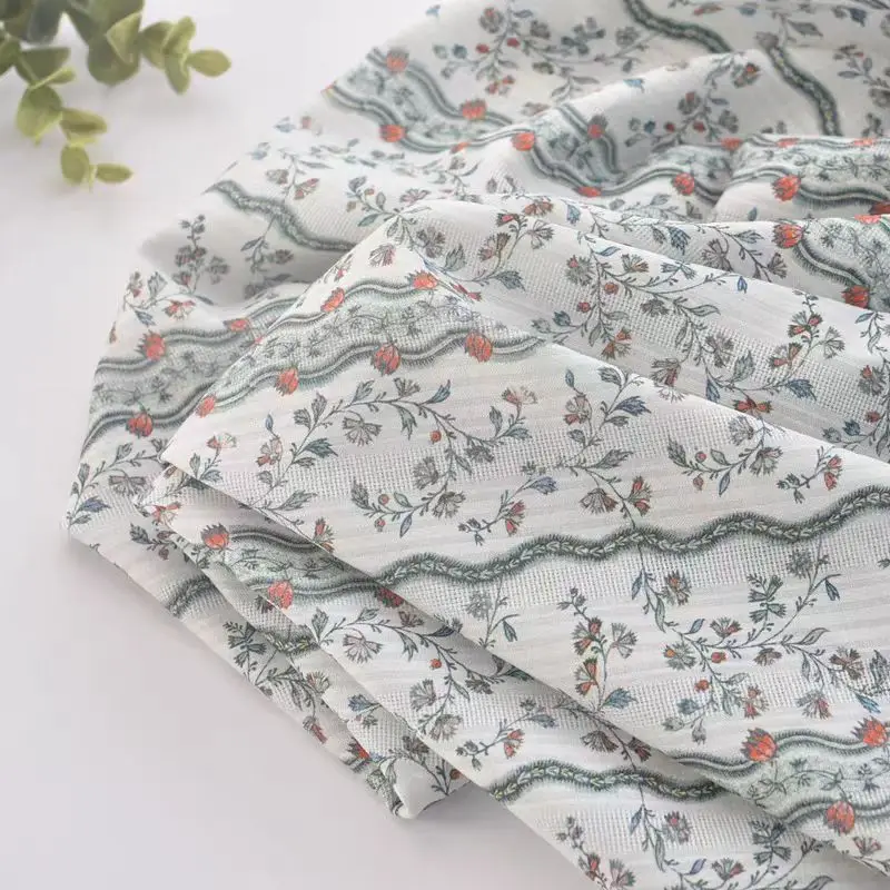 Tela de Jacquard a Rayas con Pequeñas Ramas de Flores de 140x50cm, Tela de Algodón Estampada, para Confección de Ropa, Faldas, Costura Artesanal