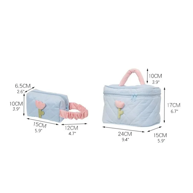 1 Set Solid Color Flower Makeup Bag Set Zipper Large Soft Corduroy Cosmetic Bag Female Travel Make Up Beauty Case Set