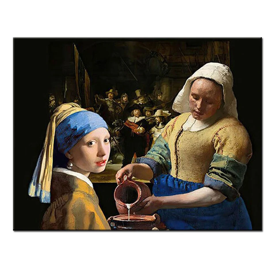 5D Diy Diamond Painting Pearl Girl,Johannes Vermeer Diamond Embroidery Full Square Diamond Mosaic Rhinestones Art The Milkmaid