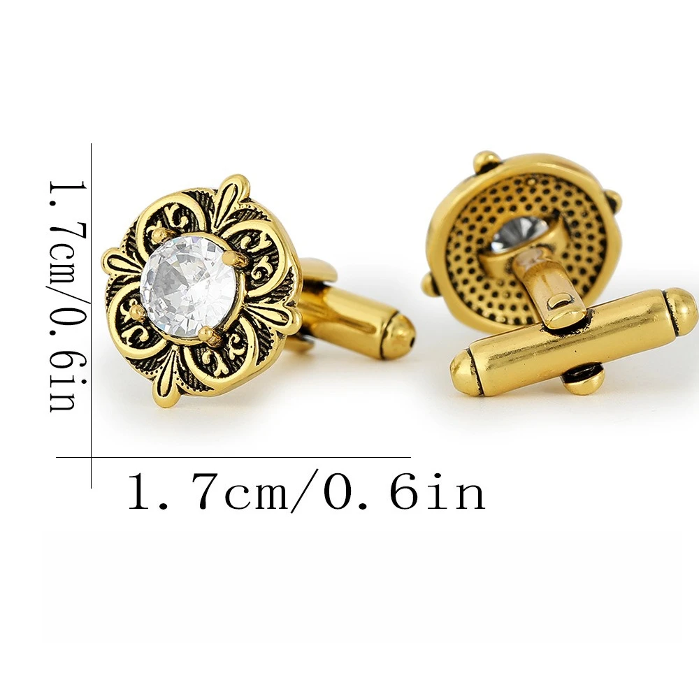 Vintage Palace Style Diamond Studded Cufflinks Golden Carved Large Diamond Men's Cuff Nail Business Formal Accessories