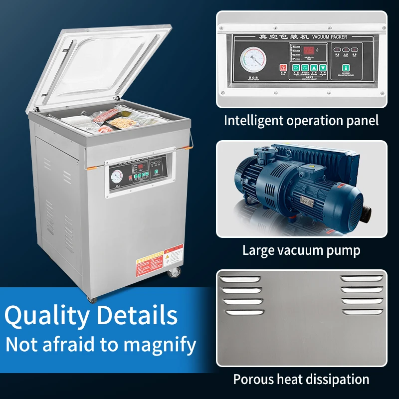 DZ-500  Vertical Single Chamber Food Vacuum Sealer Semi-Automatic Packaging  with Motor Plastic Bag & Foil Sealer view 4