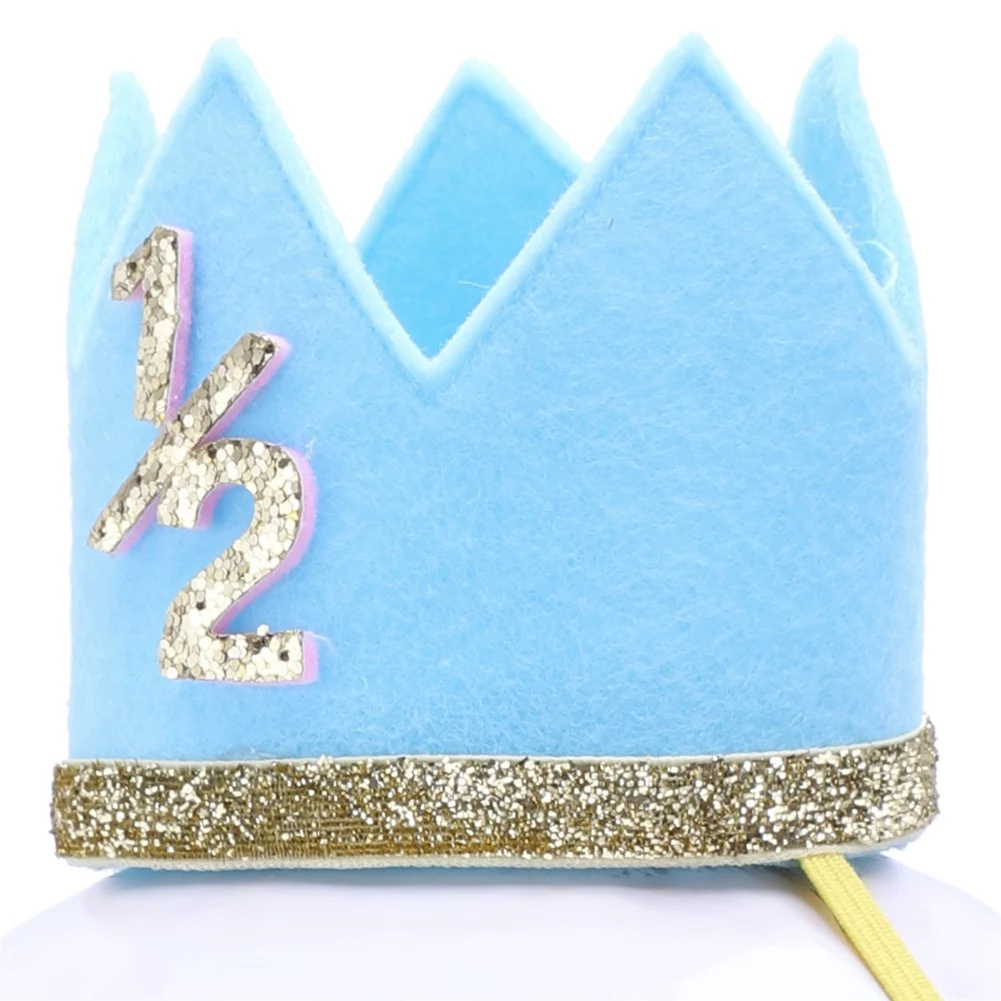 L81A 2025-2X Neonato Bambino Neonata Ragazzo Metà 1/2 Primo Secondo Terzo Compleanno Corona Torta Smash Fascia Blu