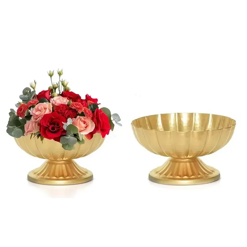 European Classic Gold Flower Pot Hotel Decorative Wrought Iron Vase Wide Mouth Shatterproof Flower Arrangement