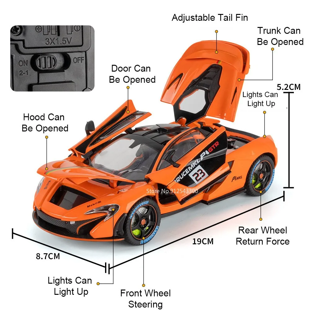 1:24 P1 Senna Model Samochodu Zabawka Odlewany Ze Stopu Otwierane Drzwi Supercar Kierownica Sterująca Amortyzacja Model dla Dzieci