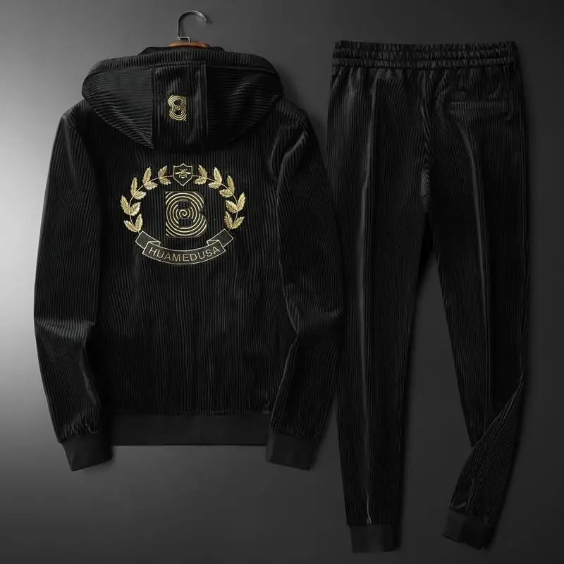 Men\'s Trend Gold Velvet Fashion Suit Hooded Thickened Casual Autumn and Winter New Plus Size Sportswear Two-Piece Set
