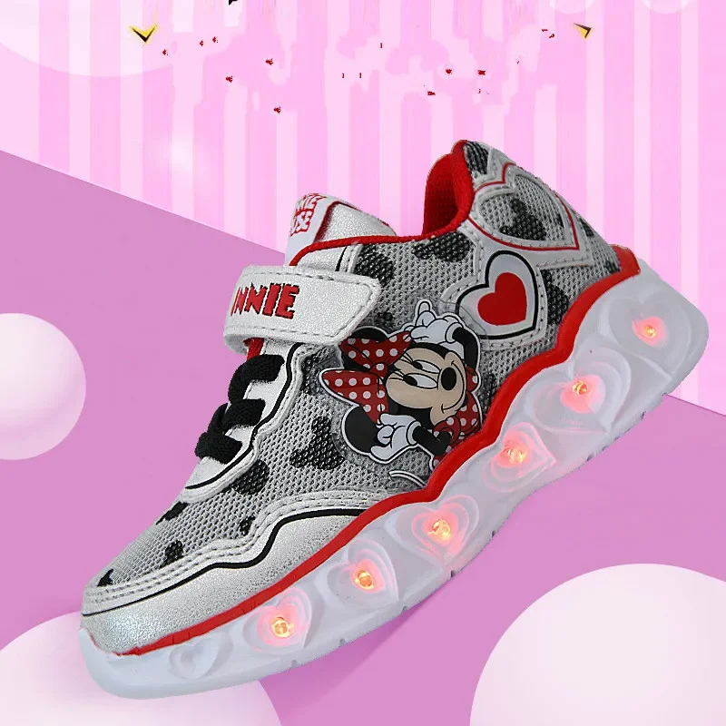 Disney cartoon children led flashing shoes new girls casual sports shoes Minnie baby girl shoes Non-slip breathable shoe