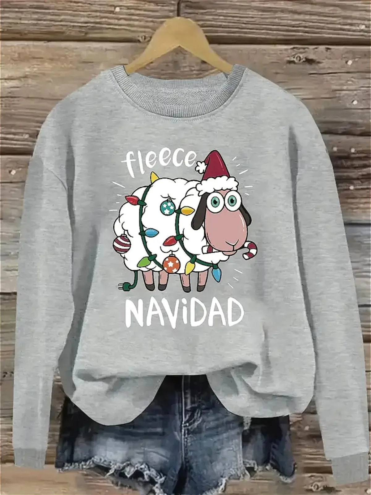 

Женский повседневный толстый теплый мягкий пуловер, серый испанский Maaaep, толстовка с рождественским узором и принтом, круглый вырез, топ с длинными рукавами, толстовка